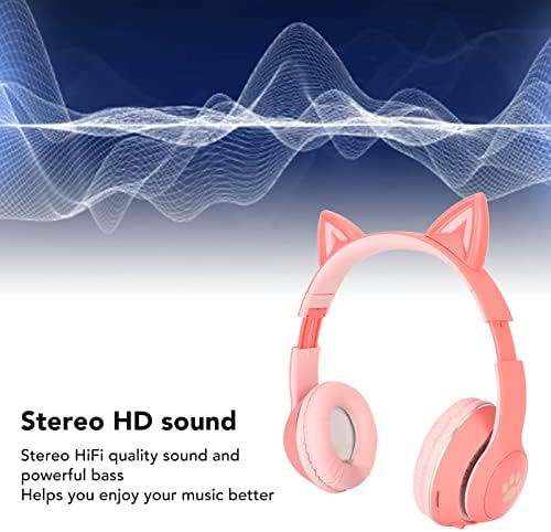 Fone de ouvido de orelha de gato puskei, fones de ouvido sem fio de modo com fio, fone de ouvido BT com microfone, luz de LED e controle de volume, para crianças adultos que usam