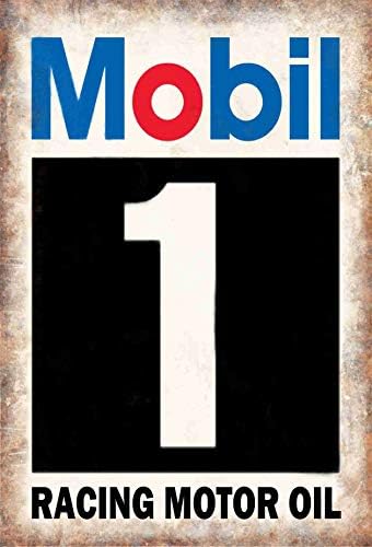 Pei Mobil 1 Racing Motor Oil Retro vintage Tin Metal Sign Decor para caverna de barra de garagem em casa, 8x12