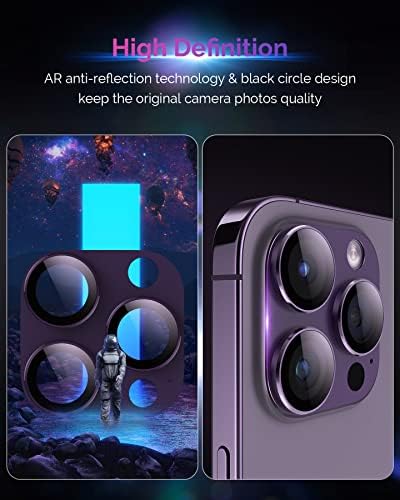 ACTGAN para iPhone 14 Pro e iPhone 14 Pro Max Camera Lens Protector 3D Metal Plus 9H Vidro temperado Tampa de câmera completa para iPhone 14 Pro Max/ 14 Pro Purple + Purple