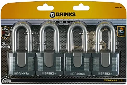 Brinks - cadeado de aço laminado comercial de 50 mm com manilha de 2 ”, 4 -Pack - corpo de aço sólido com manilha