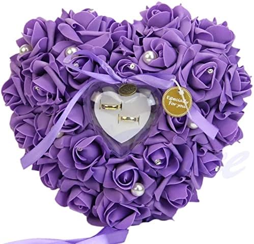 Pillow de anel de casamento de Yosoo, 15x13cm Coração em forma de coração Caso de travesseiro de travesseiro romântico Casamento de rosa romântico Caixa de casamento Favores de casamento