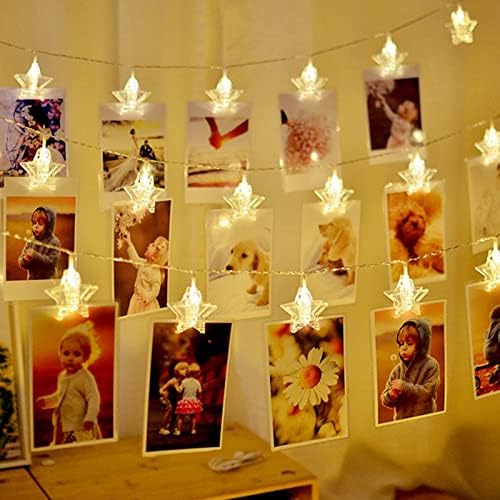 Justotry 2pc Star Photo Clips String Luz de 13 pés LED Photo Wall Decor Lights com 20 clipes Fautes Operado