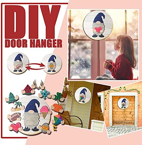 4#Ai Gnome Door Hanger Signal Letra de boas -vindas com peças de férias intercambiáveis