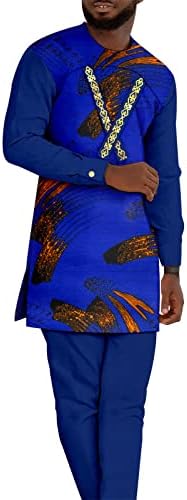 Ternos africanos para homens bordados camisas e calças de 2 peças conjuntos de tracksuit de Dashiki plus