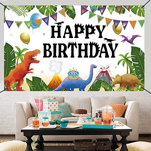 Dinosaur de aquarela Banner Feliz Aniversário Banco de Caso, 73 '' x 43 '