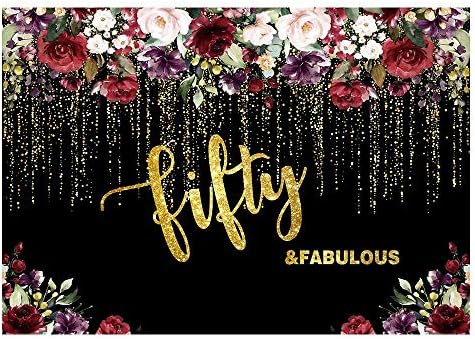 Funnytree 7x5ft Flores de ouro 50º festas de aniversário adultos Lady Golden Glitter Photography Background