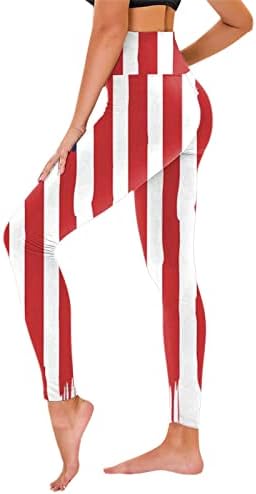 Leggings de cintura alta para mulheres 4 de julho Não Vê através de calças de exercícios de bandeira