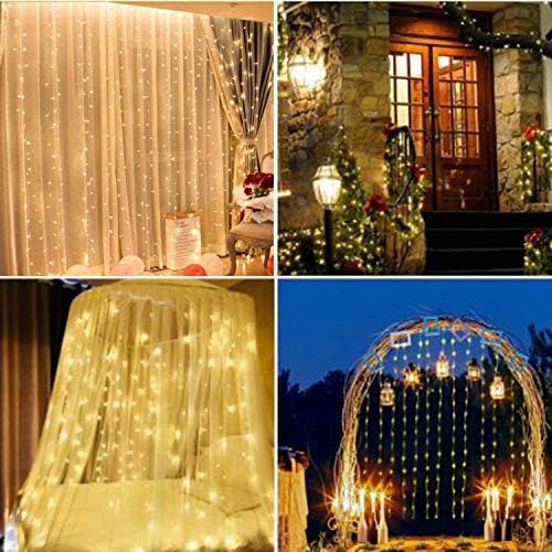 Luzes de cortina de janela JTL qakta, 8 modos de iluminação controle remoto, decoração para a parede do quarto de Natal Parede para parte interna externa （Branco quente)