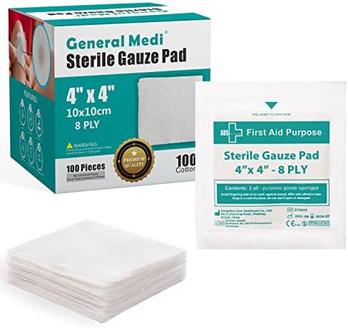 Almofadas de gaze estéreis - 4 x 4 embrulhadas individualmente almofadas de gaze para limpeza e amortecimento pequenas feridas, cortes e queimaduras Produto de cuidados com feridas