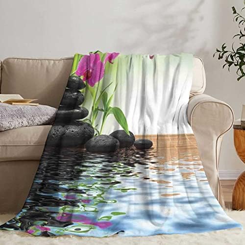 Septsonne Spa Decoração Fleece Baby Cobertors, Composição Bambu Tree Floor Mat Orquídea Pedras de bem