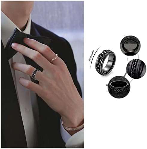Yfstyle 4pcs Ringas de banda lisa para homens anéis de aço inoxidável para homens Anel de casamento Ringos giratórios legais para homens pretos anel de anel de aço inoxidável preto Tamanho do anel de ansiedade 6-12