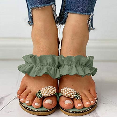 Sandálias de Beiousalie Mulheres Crescedor de verão Pérola plana estilo boêmio Sapatos de praia de sandálias