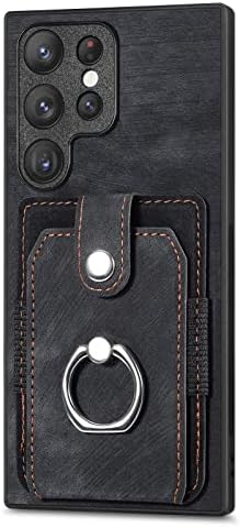 Linyune Galaxy S23 Ultra Case Carthe com caixa de porta-slot para cartão de crédito [4 cartões] [Função de montagem do carro] [Stand] Caixa de carteira de couro não deslizante para Galaxy S23 Ultra 5G