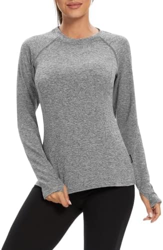 Soneven feminino lã térmica Camisas de compressão Camisas de compressão Quick Dry Workout Tops com orifícios de polegar