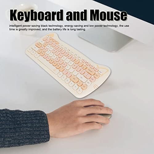 Combo de teclado e mouse fofo, 2,4g de teclado e mouse de gato de gato fofo 2.4g, mouse de teclado sem fio ergonômico