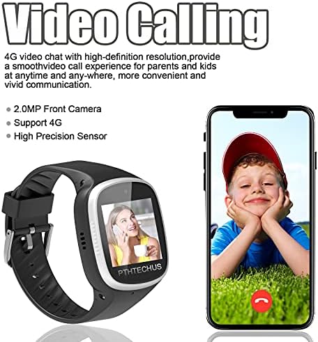 PTHTECHUS 4G GPS Watch Phone para crianças - Crianças Smart Watch com Wi -Fi, Dail, Mensagens de Voz e Vídeo Chamadas, Localização GPS, Modo Escolar de Estudantes, Função SOS, Câmera e Pedômetro para Garotos Garotos Presente