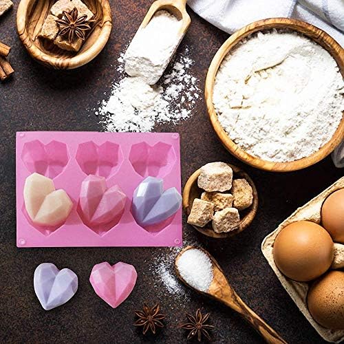 2pcs 6 cavidade diamante amor coração Silicone Bolo Bolo de cozimento Love Heart Heart Chocolate Mousse Moldes Bakeware Form Soof Soap Making Mold Mold